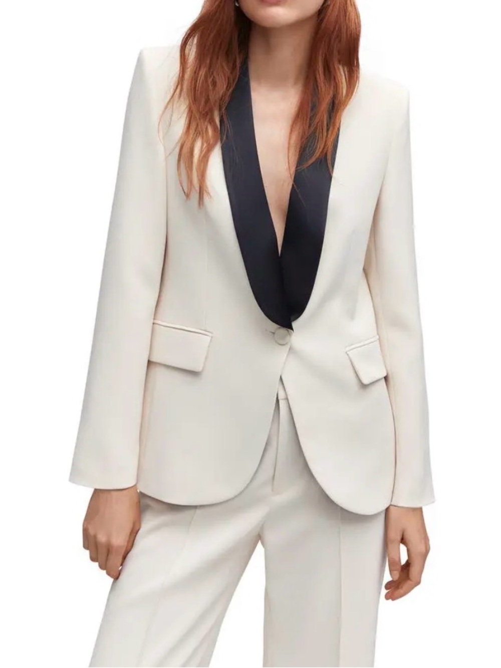 Mango Cream Blazer with Black Satin Shawl Collar